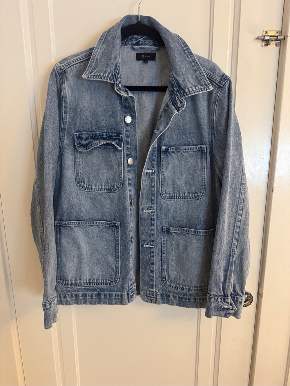 Quince Women’s Washed Blue Denim Work Utility Jacket